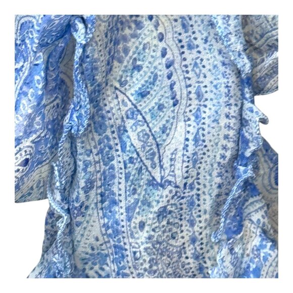 Ralph Lauren Blue Paisley Silk Ruffled Scarf Luxe Y2K New With Tag Green Label - Picture 2 of 6